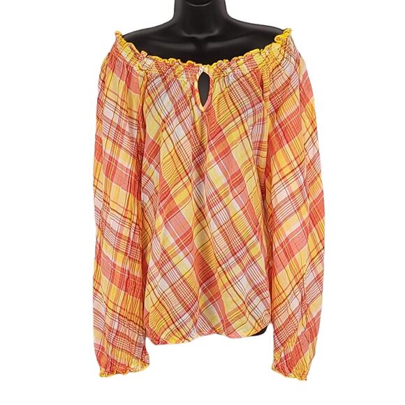 NWOT Lane Bryant Plaid Long Sleeve Keyhole Blouse - Picture 2 of 11